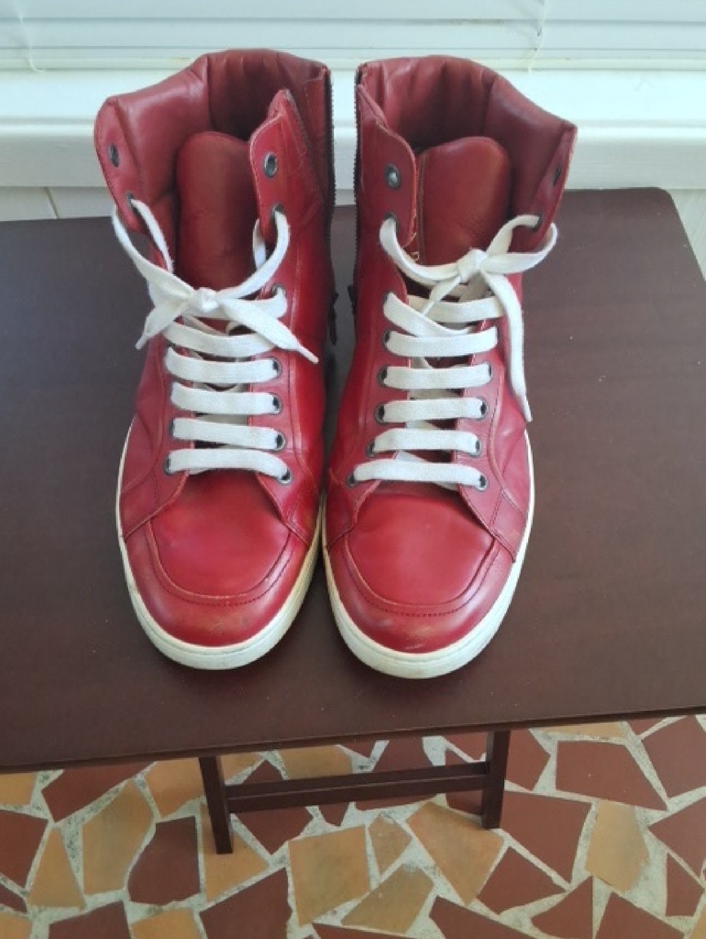 Prada Men's Red High-Top Leather Sneakers Prada 10 us 11